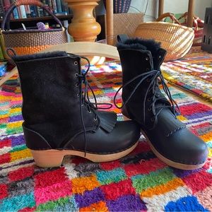 No. 6 Lace Up Shearling Clog Boots